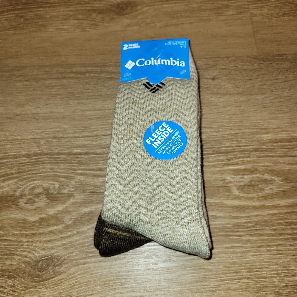 Columbia Men's Socks 2 Pairs Multi Winter Fleece Warm Shoe Size 6-12 New